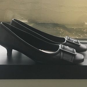 Prada Black Leather Kitten Heels with Buckle 8.5